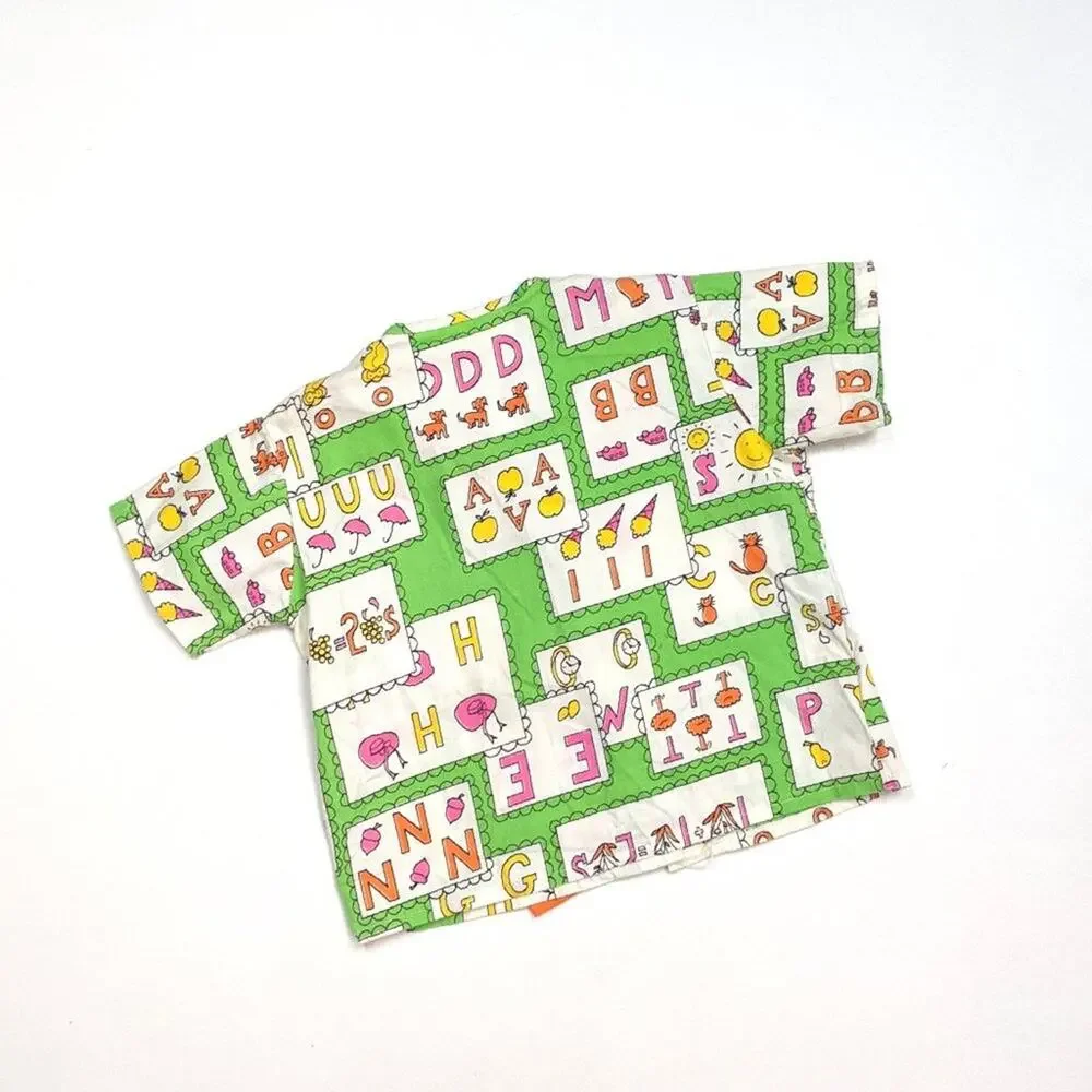 Vintage Shirt Unisex Children's Size 2T Lime Green ABC Bow Tie Top
